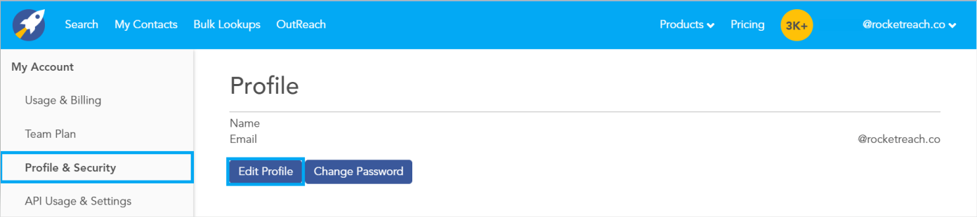 How do I change the name or email address on my account RocketReach